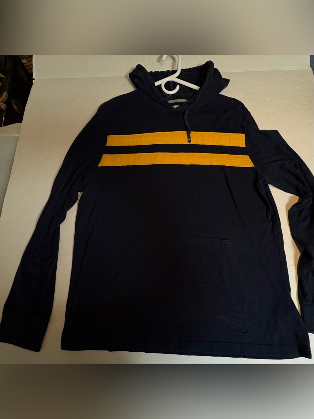 Old Navy Navy tshirt Hoodie with Yellow Chest Stripes